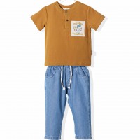 Bebetto marškinėlių ir plono džinso kelnių komplektas berniukui "Street animals"