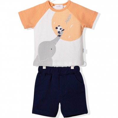 Bebetto marškinėlių ir šortukų komplektas berniukui "Panda"(mėlinos/oranžinės spl.)