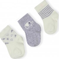 Kojinės kūdikiui (3 vnt.) ( balta/pilka) Drambliukas