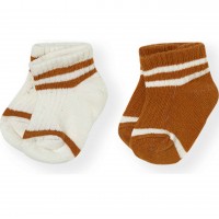 Kojinės kūdikiui (2 vnt.) (balta/garstyčių) "Dryžiukai"