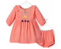 Bebetto puošni siuvinėta suknelė su šortukais "Šventė" (koralų spl.)