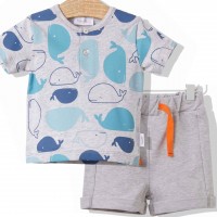Bebetto marškinėlių ir šortukų komplektas berniukui "Whale" (pilka)