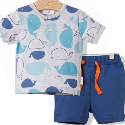 Bebetto marškinėlių ir šortukų komplektas berniukui "Whale" (mėlyna)