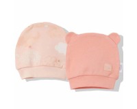 Bebetto 2 kepuryčių komplektas naujagimiui "Du draugai" salmon spalvos
