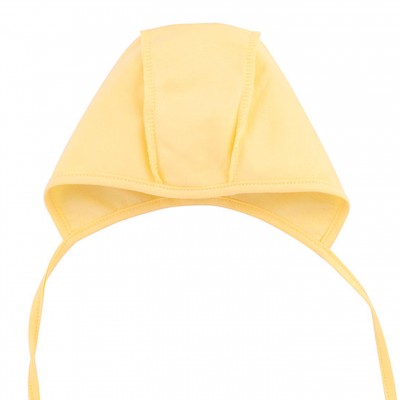 Šilta (su pūkeliu) išvirkščiomis siūlėmis kepurė kūdikiui (geltona)