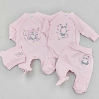 Šiltas( su pūkeliu) naujagimio kraitelis išvirkščiomis siūlėmis 4 d. "Panda" rausvas
