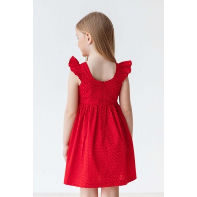 Plona lininė - medvilninė suknelė mergaitei Barbi (raudona)